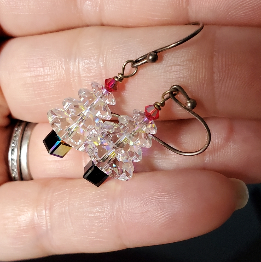 Swarovski crystal aurora borealis christmas tree earrings sterling wires